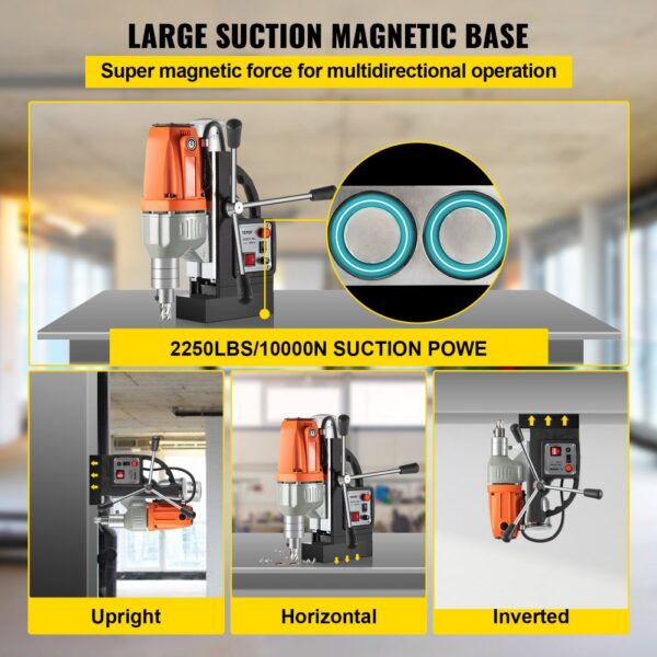 VEVOR Magnetic Drill 220V-240V Magnetic Drilling Machine 980W, Metal Drill Press High Power 680 rpm, Multi-Function Metal Drill Press 35MM Core Drilling Machine for Drilling And Tapping