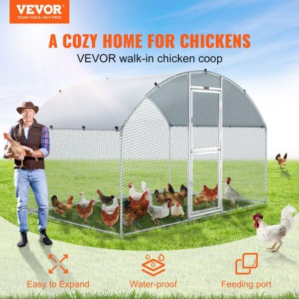 VEVOR chicken coop - walk-in, easy to expand, waterproof, and with feeding port for a cozy chicken home.