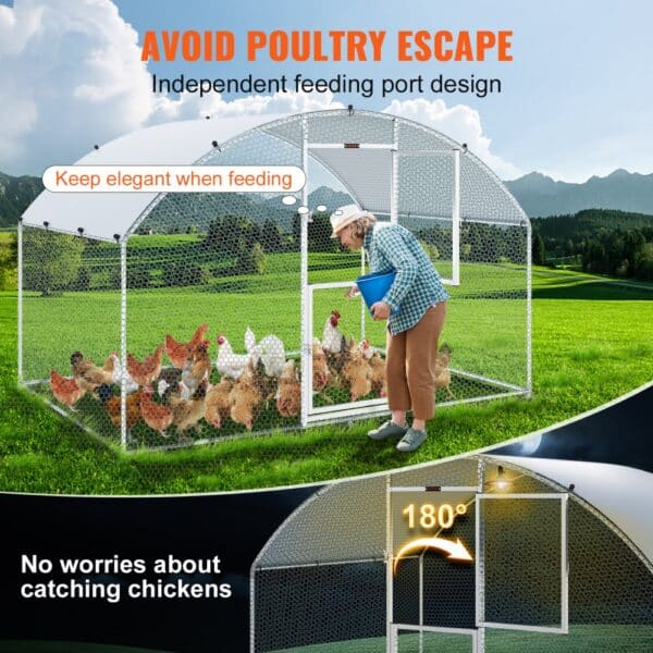 VEVOR chicken coop with independent feeding port, avoiding poultry escape, in a green field.