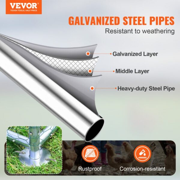 VEVOR galvanized steel pipes are rustproof and corrosion-resistant, ideal for VEVOR chicken coop.