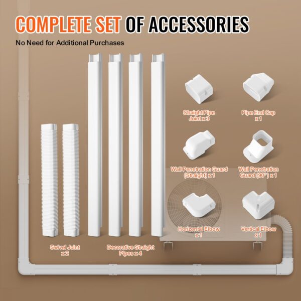 complete set of VEVOR mini split line set cover accessories including joints, elbows, and pipes.