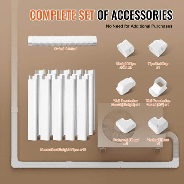 complete accessories set for VEVOR mini split line set cover, including pipes, joints, and elbows.