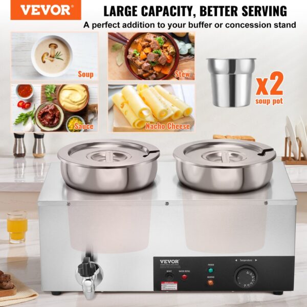 VEVOR Commercial Soup Warmer Soup Station with 2*7.4 Qt Pot Soup Kettle Warmer