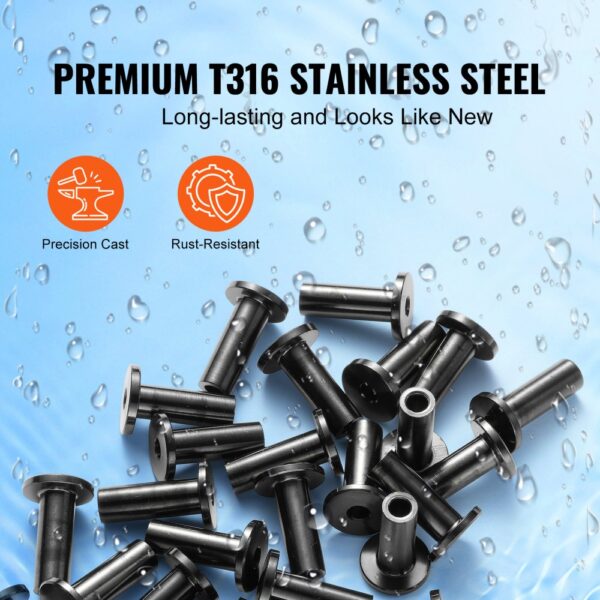 VEVOR t316 stainless steel bolts, rust-resistant and precision cast on blue background.