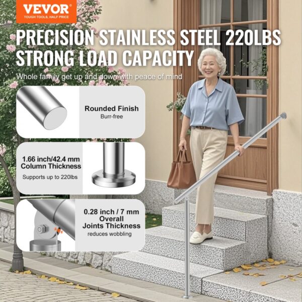 VEVOR 47.3in 120cm Handrails for Outdoor Steps for Porch Deck Stainless Steel