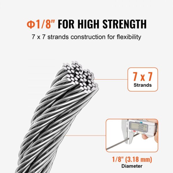 VEVOR T316 Stainless Steel Cable 1/8" 7x7 Steel Wire Rope 100 ft Cable Railing