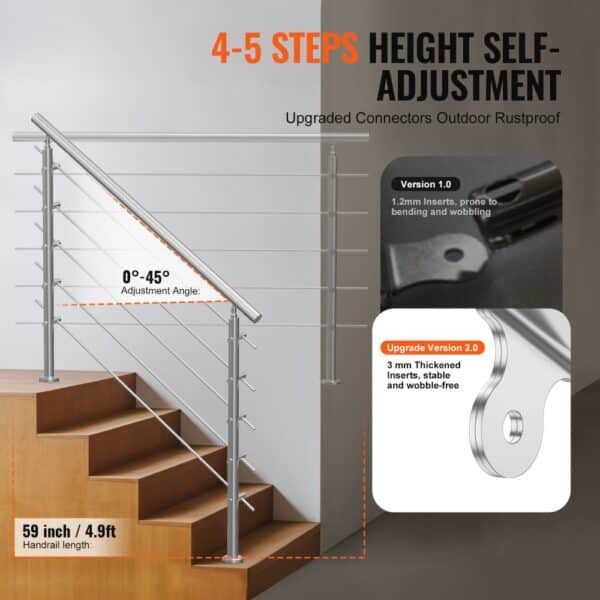 VEVOR 59in Handrails for Outdoor Steps 5 Crossbars Staircase for Porch Deck