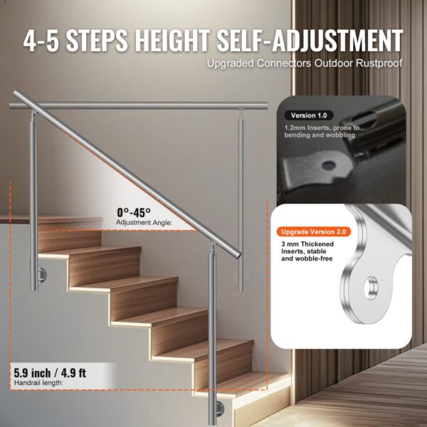 VEVOR 59 in Handrails for Outdoor Steps Staircase for Porch Deck Side-mount