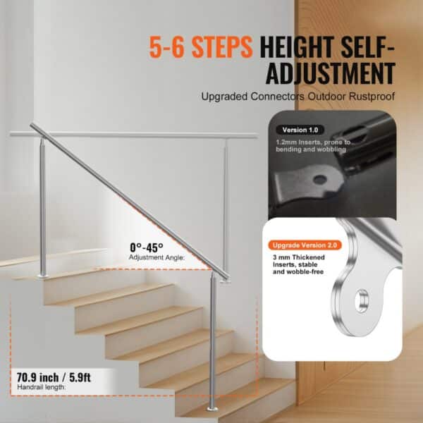 VEVOR 70.9 in/180cm Handrails for Outdoor Steps Staircase Seniors Porch Deck