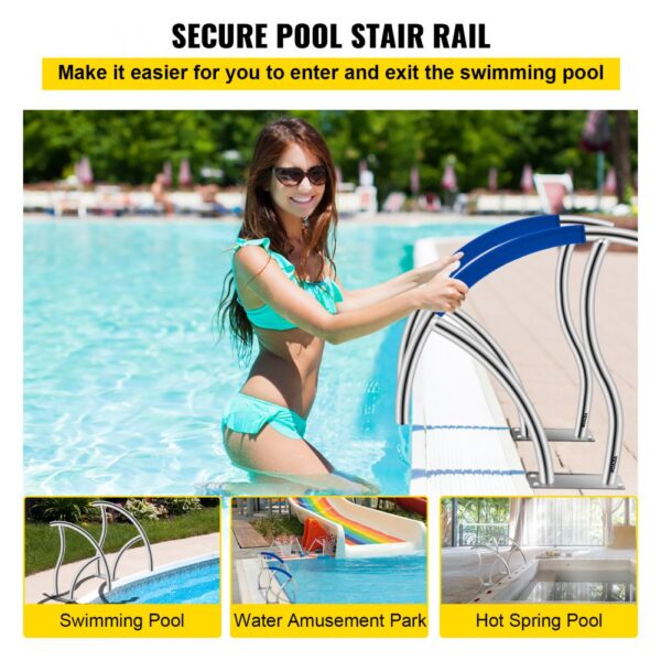 VEVOR pool handrail by a swimming pool for easy entry and exit.