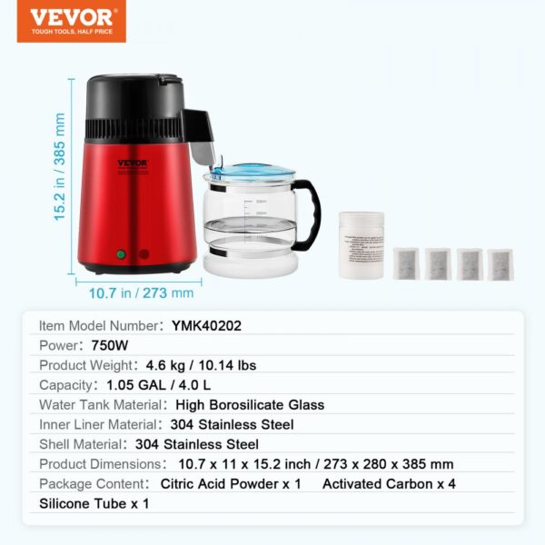 VEVOR 4L Water Distiller Purifier Machine Countertop Stainless Steel Interior