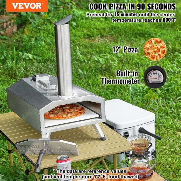 VEVOR 12" Outdoor Pizza Oven Portable Wood Pellet Pizza Oven Stainless Steel BBQ