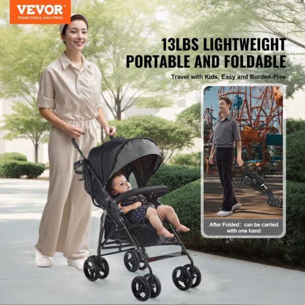 VEVOR Lightweight Stroller Compact Easy Fold Adjustable Backrest Dark Gray/Black