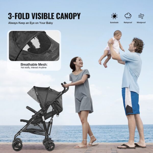 VEVOR Lightweight Stroller Compact Easy Fold Adjustable Backrest Dark Gray/Black