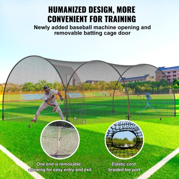 VEVOR Baseball Batting Cage, Softball and Baseball Batting Cage Net and Frame, Practice Portable Cage Net with Carry Bag, Heavy Duty Enclosed Pitching Cage, for Backyard Batting Hitting Training, 22FT