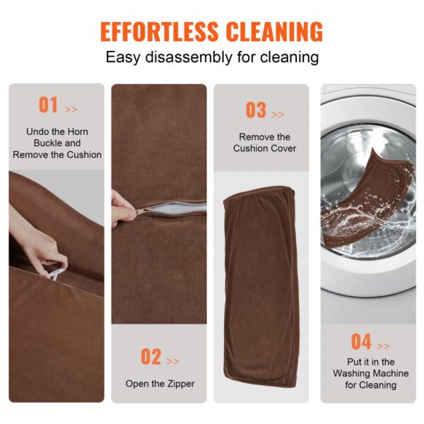 VEVOR dog sofa steps for effortless cleaning: remove cushion, unzip cover, wash in machine.