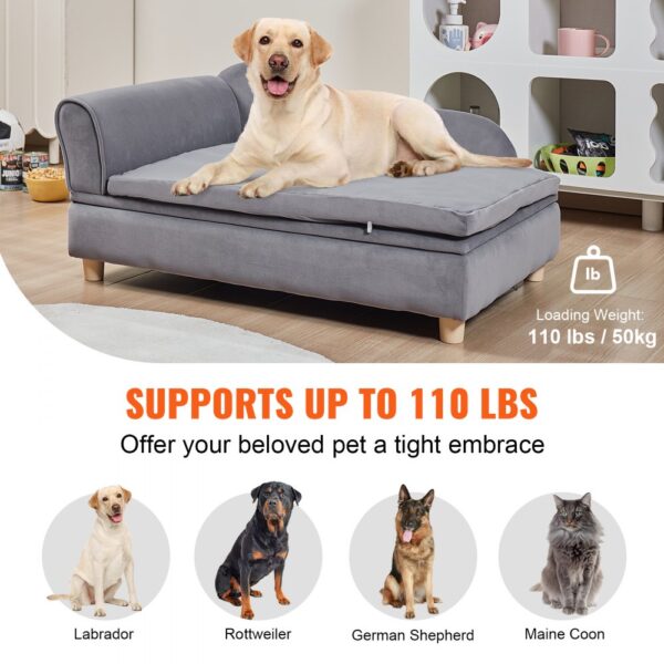 VEVOR dog sofa supports up to 110 lbs, ideal for labrador, rottweiler, german shepherd, and maine coon.