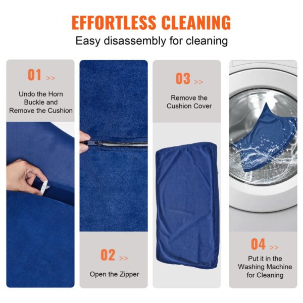 effortless cleaning steps for VEVOR pet sofa: unbuckle, unzip, remove cover, and wash.