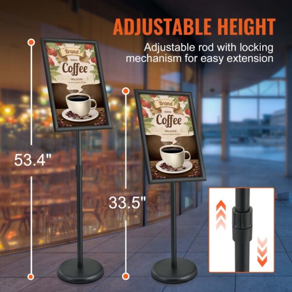 VEVOR Pedestal Sign Holder, 11 x 17 Inch Vertical and Horizontal Adjustable Poster Stand, Heavy-Duty Floor Standing Sign Holder with Round Base for Display, Advertisement, and Outdoor, Black