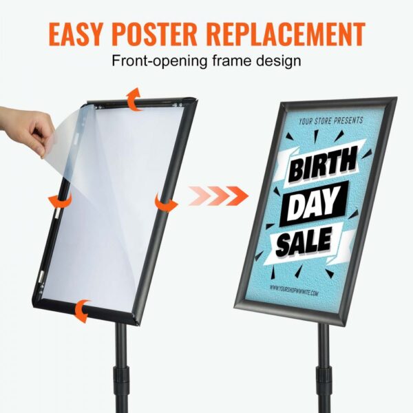 VEVOR Pedestal Sign Holder, 11 x 17 Inch Vertical and Horizontal Adjustable Poster Stand, Heavy-Duty Floor Standing Sign Holder with Round Base for Display, Advertisement, and Outdoor, Black