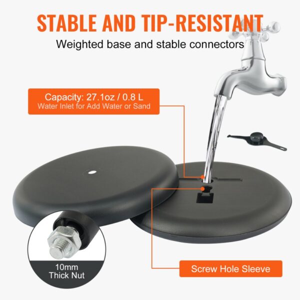 stable weighted base for VEVOR pedestal sign holder with water inlet, thick nut, and screw hole sleeve.