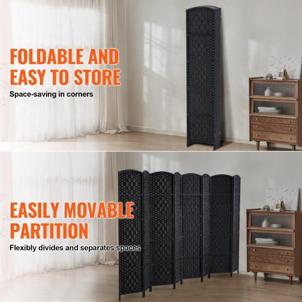 VEVOR 8 Panel Room Divider Hand-Woven Folding Privacy Screen with Hinges Black