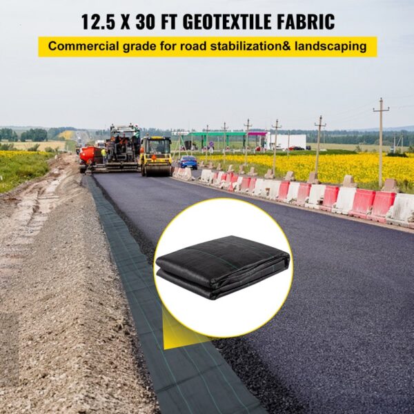 road construction with VEVOR geotextile fabric for stabilization and landscaping.