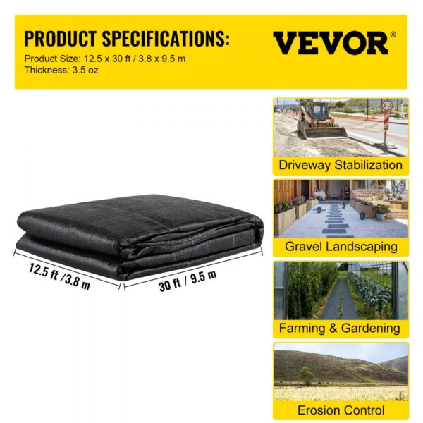 VEVOR geotextile fabric for driveway stabilization, gravel landscaping, and more.