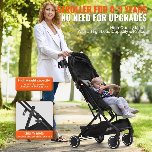 VEVOR Standard Baby Infant Stroller, Toddler Stroller with 95°-175° Adjustable Backrest & & 0/90°Adjustable Footrest & One-click Folding, Newborn Stroller with Cup Holder and Carry Bag, Black