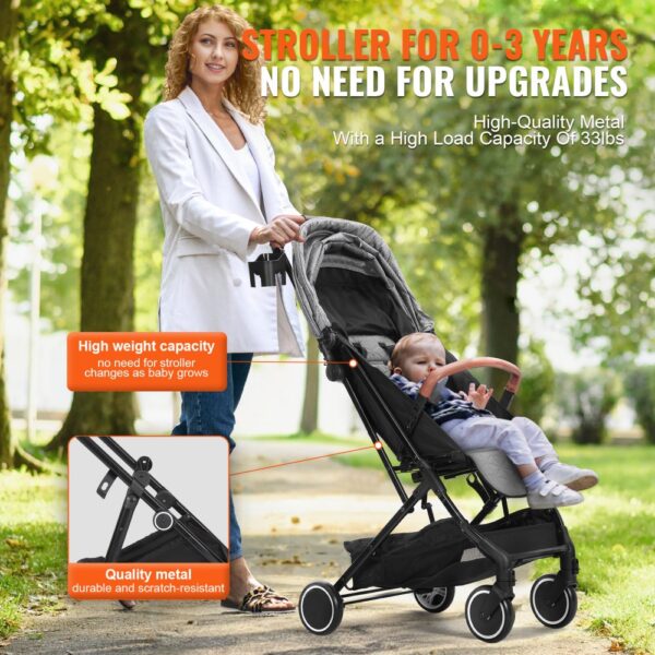 VEVOR Standard Baby Infant Stroller, Toddler Stroller with 95°-175° Adjustable Backrest & & 0/90°Adjustable Footrest & One-click Folding, Newborn Stroller with Cup Holder and Carry Bag, Dark Grey