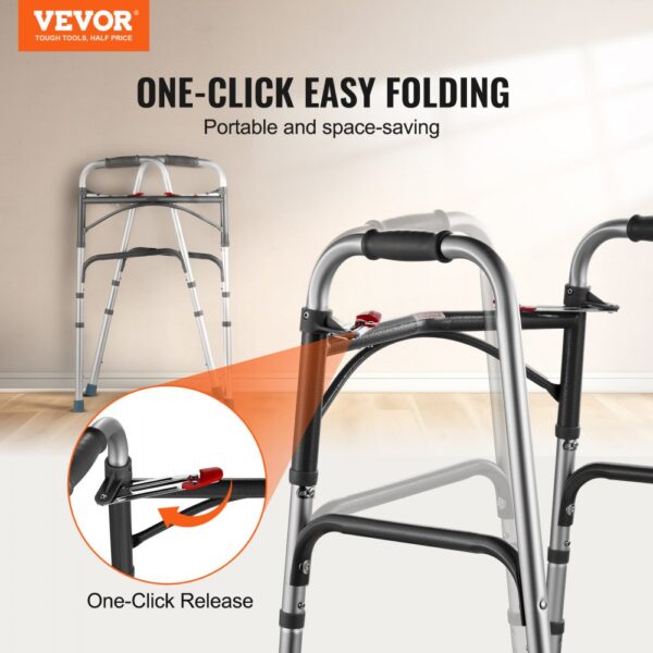 VEVOR folding walker with one-click easy folding mechanism for portability and space-saving.