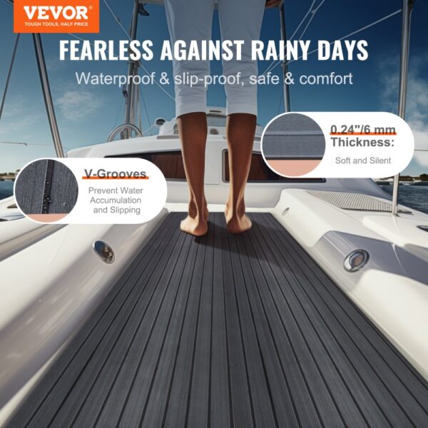 VEVOR boat flooring with v-grooves for slip-proof, waterproof surface; 0.24"/6 mm thick, soft, and silent.