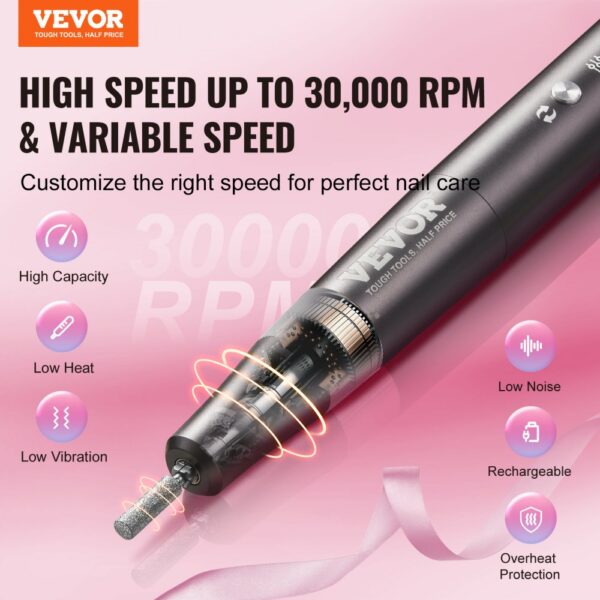 VEVOR Electric Cordless Nail Drill 30000RPM Rechargeable Nail E File Machine