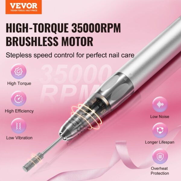 VEVOR Electric Cordless Nail Drill Nail E File Machine 35000RRM Brushless Motor