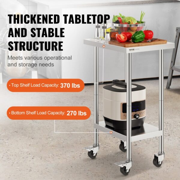 VEVOR Stainless Steel Work Table Commercial Prep Table 24x18 Inch With 4 Casters