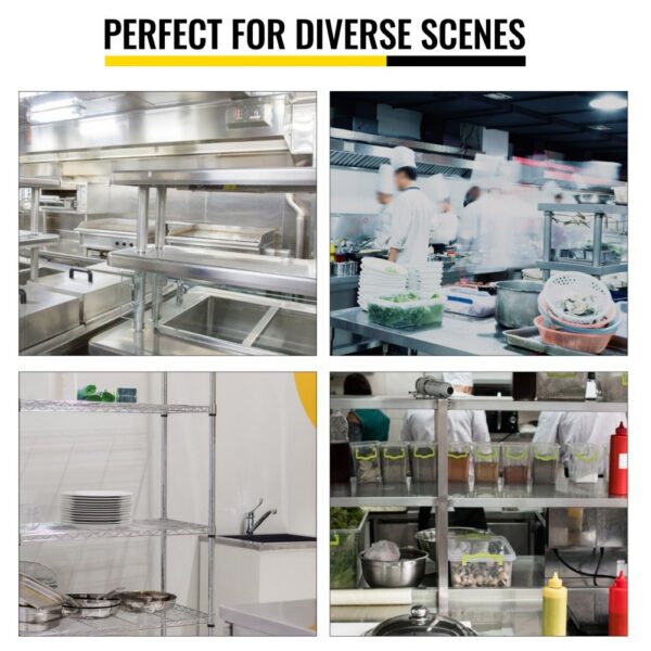 VEVOR double overshelf in various commercial kitchen settings for organized storage.