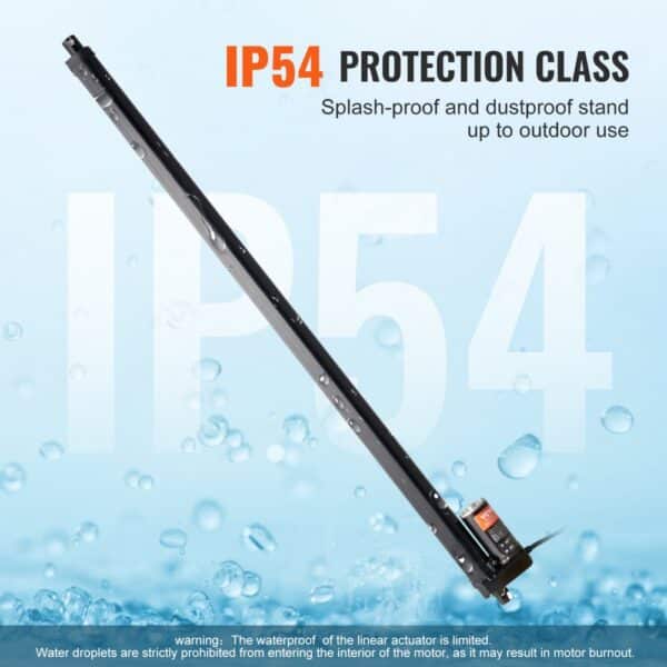 VEVOR linear actuator 12v ip54 protection, splash-proof and dustproof suitable for outdoor use.