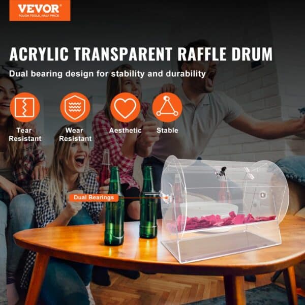 VEVOR Acrylic Raffle Drum, Holds 10000 Tickets or 300 Raffle Balls, Professional Raffle Ticket Spinning Cage with 2 Keys, Transparent Lottery Spinning Drawing, Raffle Ticket Box for Lottery Games Bing