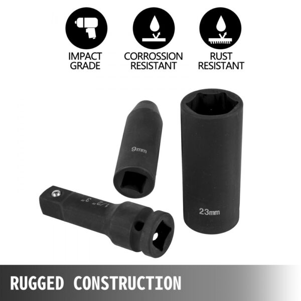 VEVOR impact socket set - 9mm and 23mm sockets with rugged construction, impact grade.