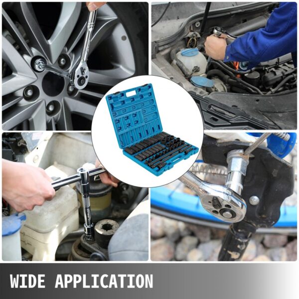 VEVOR impact socket set in use for car maintenance and repairs with versatile applications.