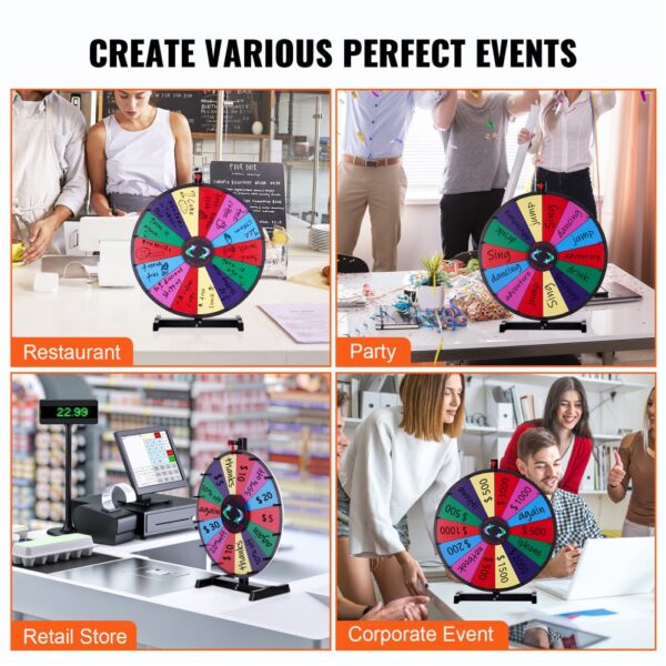 VEVOR 24 inch Spinning Prize Wheel, 14 Slots Tabletop Spinner, Heavy Duty Roulette Wheel with a Dry Erase and 2 Markers, Win Fortune Spin Games in Party Pub Trade Show Carnival