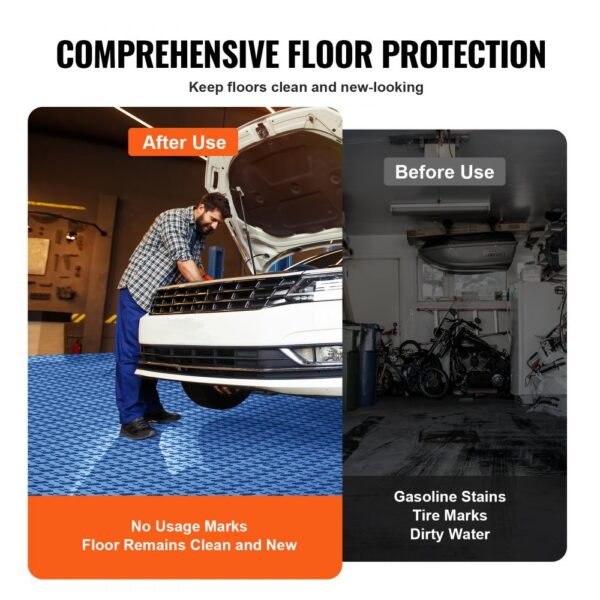 VEVOR garage tiles provide floor protection, keeping surfaces clean and free from marks and stains.