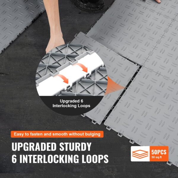 upgraded VEVOR garage tiles with 6 interlocking loops for sturdy, smooth installation, pack of 50.