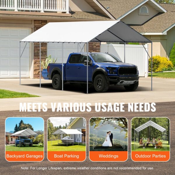 VEVOR carport canopy cover sheltering a blue pickup truck in a driveway, highlighting versatile usage.