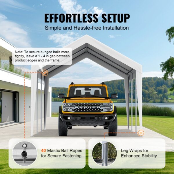 VEVOR carport canopy cover for easy setup with secure fastening and leg wraps for stability.