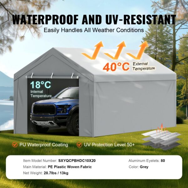 VEVOR carport canopy cover showcasing waterproof and uv-resistant protection, ideal for all weather.