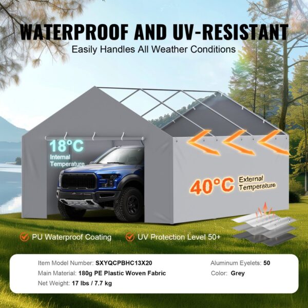 VEVOR carport canopy cover waterproof and uv-resistant shelter with temperature regulation.