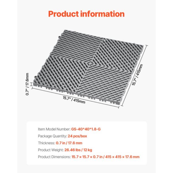 VEVOR Drainage Mat Modular Interlocking Mat 15.7” x 15.7” Drainage Floor Tile