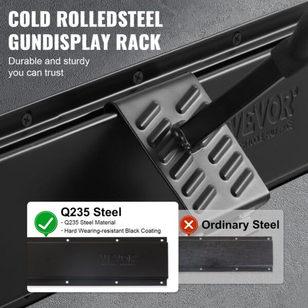 VEVOR gun rack made of q235 steel, showcasing durability and wear-resistant black coating.