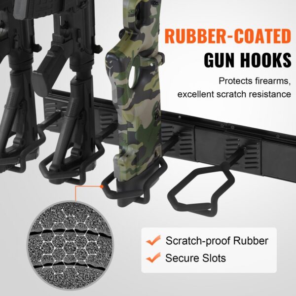 VEVOR gun rack with rubber-coated hooks, protecting firearms from scratches and providing secure slots.